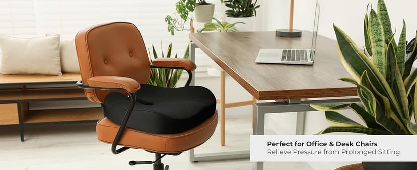 5 STARS UNITED Seat Cushion - Memory Foam Chair Cushion for Tailbone Pain Relief - Ergonomic Support for Coccyx, Sciatica & Butt - Office, Desk & Gaming Chair, Car Seat, Wheelchair, Airplane, Black