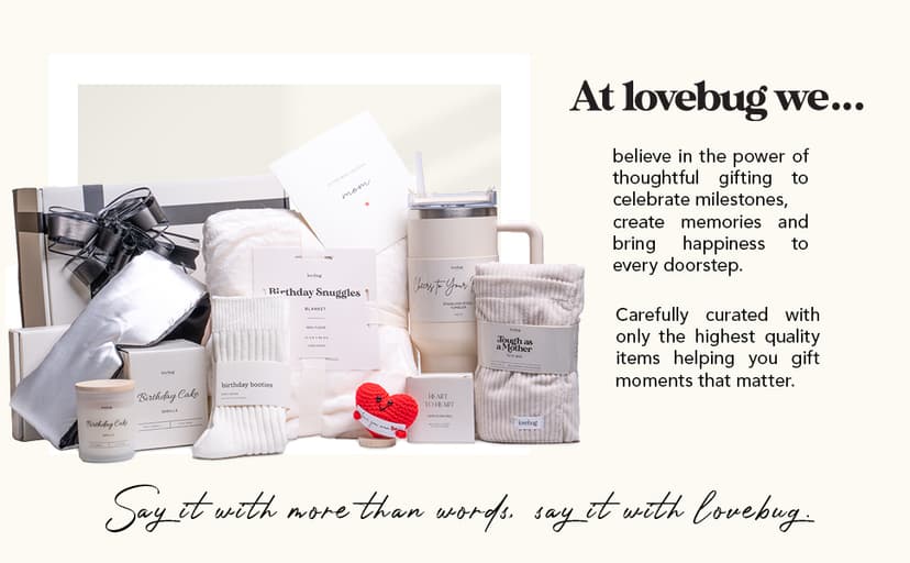 lovebug Mom Birthday Gifts - Thoughtful Gift Box for Mom with Blanket, Candle, Tumbler, Socks, Self Care Items - Get Well Soon Care Package Set - Birthday Gift Basket for Women