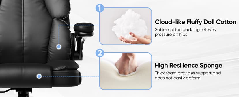 Kensaker Executive Leather Office Chair, Computer Chair with Thick Cushion & Lumbar Support, Ergonomic Desk Chair with Adjustable Headrest & Armrests,Black