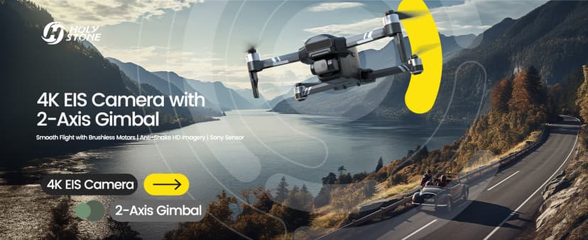 Holy Stone HS600 2-Axis Gimbal Drones with Camera for Adults 4K EIS, Integrated Remote ID, 20000 FT Range Transmission, GPS Drone with Brushless Motors, 4K/30FPS, Follow Me, Level 6 Wind Resistance
