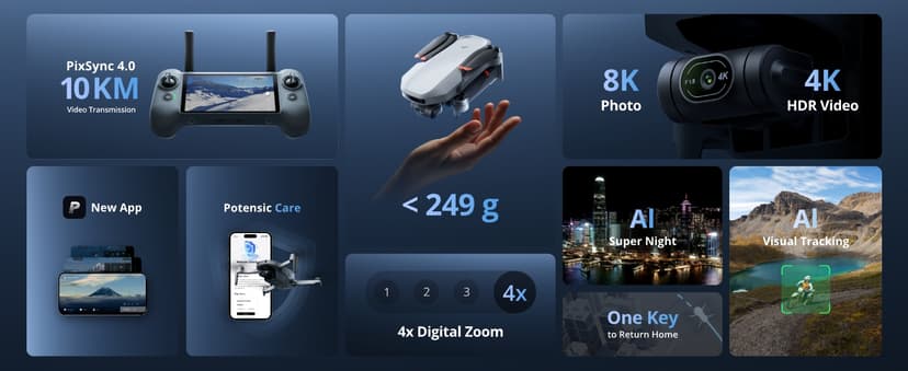 Potensic ATOM 2 Fly More Combo with RC PTD 1, Drone with Camera 4K, 8K Photo, 10KM Transmission, 96 Mins Flight, 3-Axis Gimbal, AI Track, Vertical Shooting, ND CPL Filter, RC Strap, Screen Protector