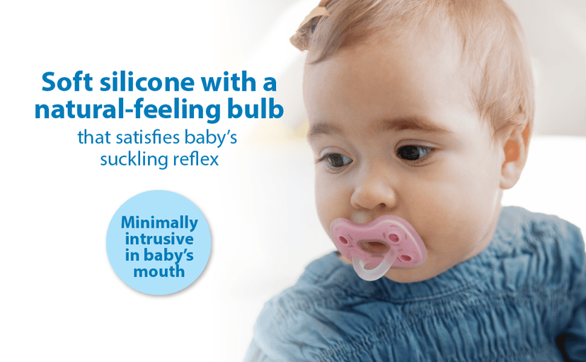 Dr. Brown's Advantage One-Piece Silicone Baby Pacifier, Fully Symmetrical Soother, Coral/Light Pink/Pink, 6-18m, BPA Free, 3 Pack