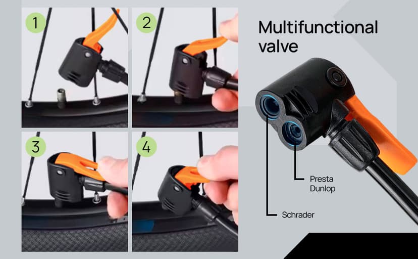 Bike Pump Floor, Advanced Bike Tire Inflator, Bicycle Hand Air Pump with Dual Presta and Schrader Valves, Handheld Pump, Suitable for Road and Mountain Bikes, Baby Stroller, Balls