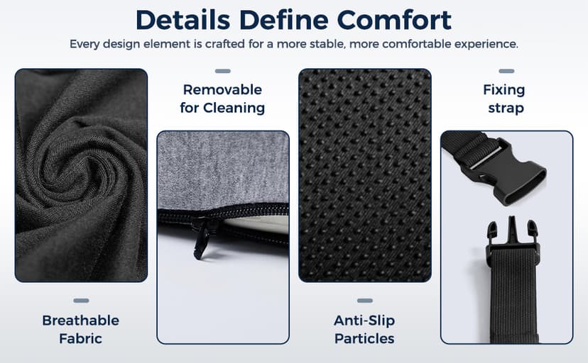 Seat Cushion, Office Chair Cushions for Tailbone Relief, Seat Cushions for Office Chair with L-Shaped Ergonomic Design & Adjustable Strap, Memory Foam Chair Cushion for Long Sitting Worker(Black Gray)