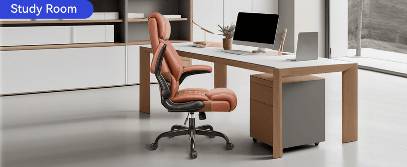 High Back Executive Office Chair - Ergonomic Computer Desk with Rocking Function, Leather Managerial with Adjustable Flip-Up Armrests and Lumbar Support