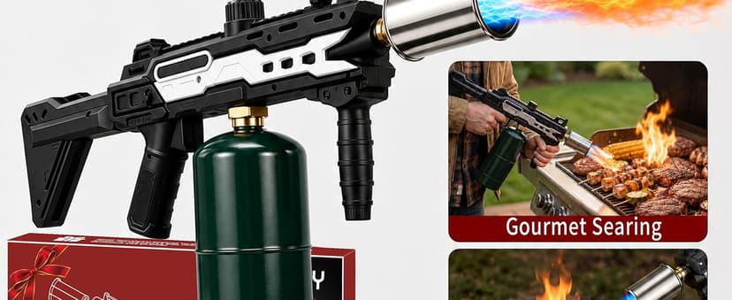 Powerful Propane Torch Gun, Gift for Men Dad, Culinary Blow Kitchen Cooking Torch for Steak Searing, Campfire Charcoal Starter for Blackstone Griddle Accessories (Tank Not included) Black Silver B0GY8KPHDB