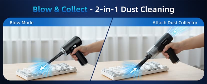 Compressed Air Duster & Vacuum Cleaner-3 Gear Adjustable 100000RPM Handheld Car Vacuum/Air Blower,Electric Air Duster with LED Light for Keyboard Electric Devices Cleaning.Replaces Compressed Air Cans