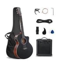 GLARRY 36in Acoustic Electric Guitar Beginner Kit with 15W Amp, 5-band EQ Dreadnought Design 6 Strings Electric Acoustic Guitar with Bag, Strap, Picks, Strings, Wrench (Black)