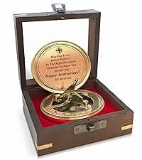 OakiWay Anniversary Sundial Compass Gift for Him or Her - Unique Gift Ideas for Husband or Wife, Men Wedding Anniversary 50th 40th 25th 20th Year Celebration, Gift Card Included