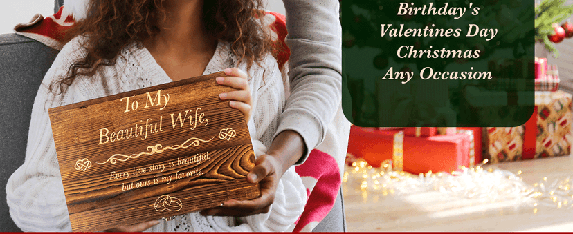 Anniversary for Wife Engraved Wooden Gift Set 'To My Beautiful Wife' Includes Crystal Engraved Heart 24K Gold Dipped Rose for Birthday Gifts