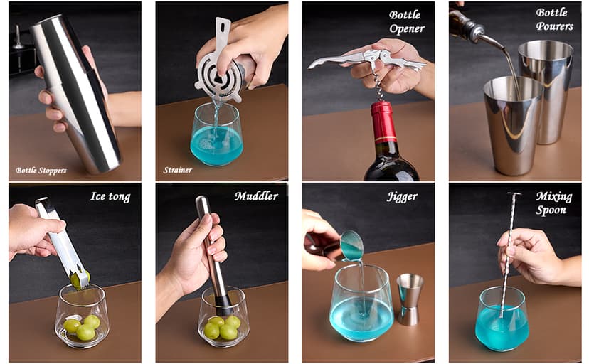 Bar Sets All Practical Bars Accessories, 18/8 Stainless Steel, for Drink Mixing, Bar, Home, Lounge & Party, Gift, Silver Wukuna Cocktail Shaker Bartender Kit, 15 Pcs Bar Tool with Acrylic Stand B0CH9K479X