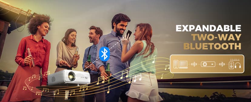 Aurzen EAZZE D1 Smart Projector with WiFi and Bluetooth, Netflix-Officially-Licensed, Auto Focus & Keystone, DoIby Audio, Zoom, Native 1080P Movie, Portable Outdoor Mini Projector, White