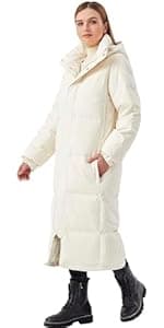 ANYIELIEMO Women’s Thick Long Goose Down Coat Hooded Warm Winter Down Puffer Parka Jacket with Knee-Length Coverage