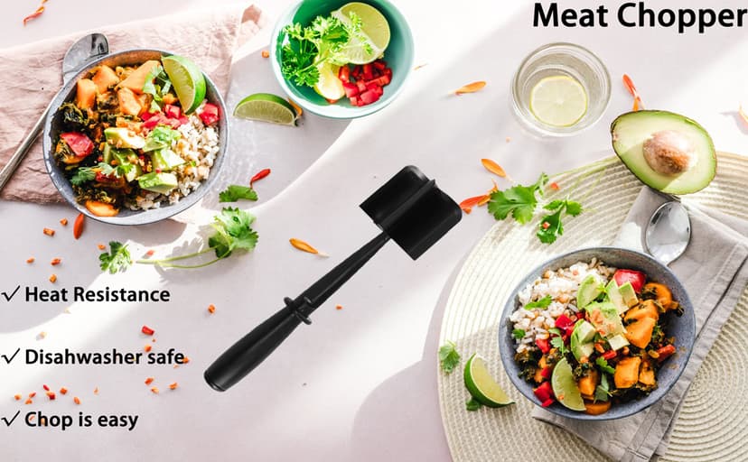 Meat Chopper, Premium Heat Resistant Meat Masher, 5 Blades Ground Beef Masher, Dishwasher Safe, Non Stick Hamburger Smasher, Nylon Potato Masher, Black B09WDNZP14