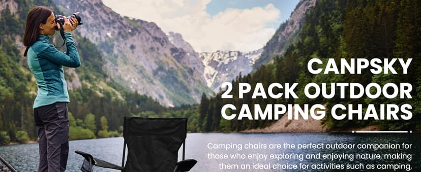 2 Pack Portable Camping Chairs Folding Lawn Chair Outdoor Lightweight Beach Chair with Cup Holder & Carry Bag for Outside Sports, Fishing, Hiking, Travel, Picnic, Backyard (Black-Dark)