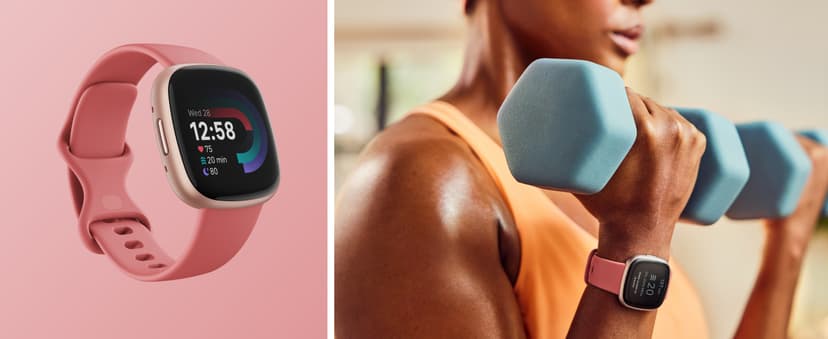 Fitbit Versa 4 Fitness Smartwatch with Daily Readiness, GPS, 24/7 Heart Rate, 40+ Exercise Modes, Sleep Tracking and more, Pink Sand/Copper Rose, One Size (S & L Bands Included)