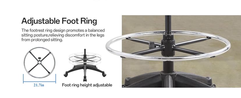 BOLISS Drafting Tall Office Chair 400lbs High Back Wide Standing Desk Chair Comfortable with Flip up Armrests Lumbar Support Adjustable Big Footrest Ring(Black)