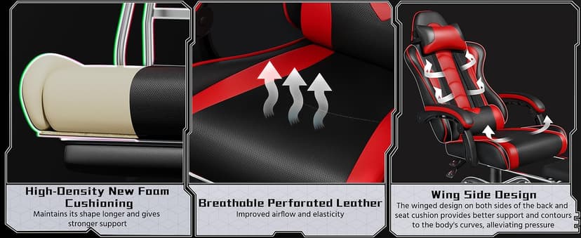 Yaheetech Gaming Chair, Video Game Chair with Massage Lumbar Support and Footrest Height Adjustable Ergonomic Computer Chair with Swivel Seat and Headrest, Black/Red