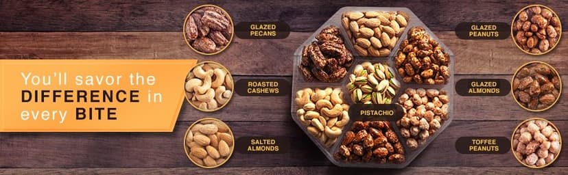 Nuts Gift Basket - Assortment of Sweet & Roasted Salted Gourmet Nuts - Assorted Food Gift Box for Birthday, Family, Sympathy, Men & Women.