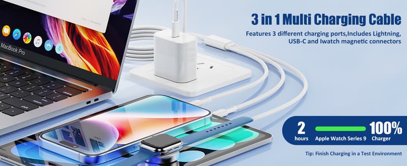for Apple Watch Charger Fast Charging,3 in 1 Multi Chargers Cable with 20W USB C Charger, iWatch Charger Cord 6FT for iWatch Series Ultra 3/2/SE 3/11/10/9/8/7/6/5/4/iPhone17 15 16 Pro Max/14/13/12/11