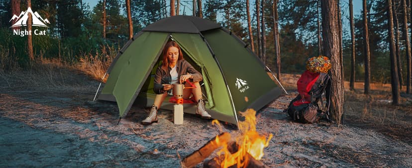 Night Cat Backpacking Tent for One 1 to 2 Persons Lightweight Waterproof Camping Hiking Tent for Adults Kids Scouts Easy Setup Single Layer 2.2x1.2m