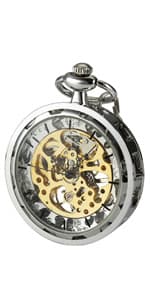 VIGOROSO Men's Vintage Full Copper Hand-Wind Mechanical Second&24hours Sub-dials Pocket Watch in Box