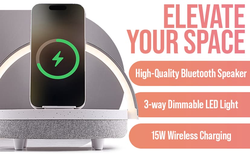 Bedside Lamp with Wireless Charger, 6 in 1 Touch Bedside Lamp, Portable Bluetooth Speaker, Birthday Gifts for Women, Gift for Her, Mom, Dad, Mens Gifts for Birthday Unique