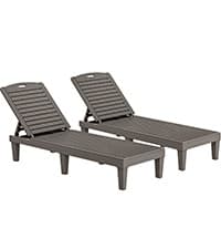YITAHOME Outdoor Chaise Lounge Chair, Plastic Pool Chaise Lounge with 5-Position Backrest, Easy Assembly & Waterproof for Patio & Poolside, Set of 2, Brown