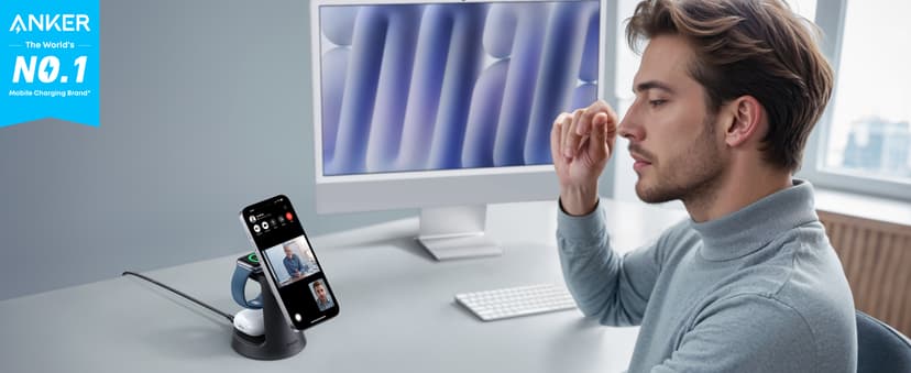 Anker MagSafe Charger Compatible, MagGo 3-in-1 Charging Station, Nano Charging Stand, Qi2 Certified 15W Magnetic Wireless Charger Dock, for iPhone17/16/15/14, Apple Watch,AirPods (Adapter Included)