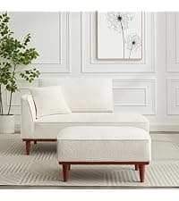 Upholstered Chaise Lounge Indoor for Living Room Bedroom Office Chaise Lounge Sofa:Boucle Fabric Modern Leisure Sofa Recliner Chair Sleeper Indoor (Boucle Cream)