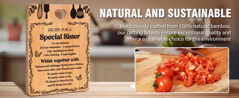 Gifts for Sister - "Recipe for a Special Sister" Sister Birthday Gifts Cutting Board Set, Bamboo-Made Engraved Utensil Set Sister Gifts, Birthday Gifts for Sister from Sister