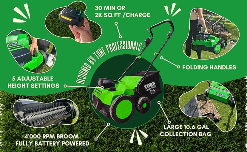 Turf Power Sweep by Turf Product Solutions - Cordless Battery Powered Artificial Grass Power Sweeper