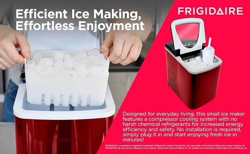 Frigidaire Counter top Portable, 26 lb per Day Nugget Ice Maker Machine (Red Stainless Steel)