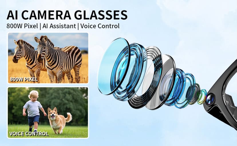 AI Translation Smart Glasses with 800W Camera, ENC Noise Cancelling Bluetooth 5.0, Real-Time Multilingual Translation (25 Languages), ChatGPT Compatible for Travel & Business (Black)