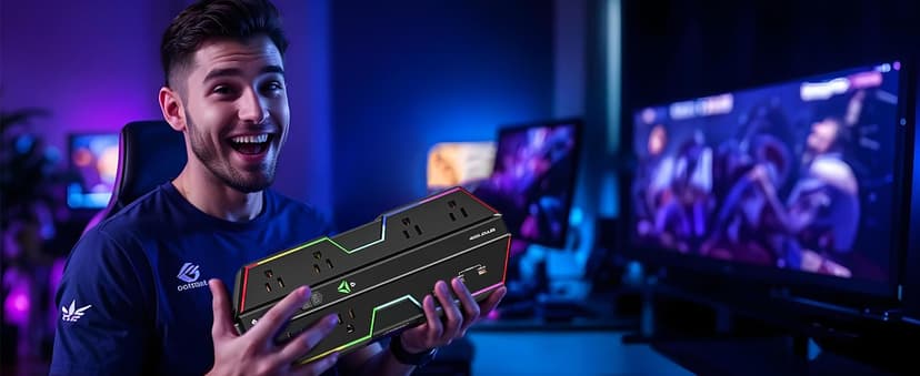 4000J Surge Protector Power Strip with USB Ports, 6 Outlet Power Strip with RGB Lights and PD 20W Fast Charging, Wide-Spaced Outlet Perfect for e-Sports, Game PC, Home and Offices