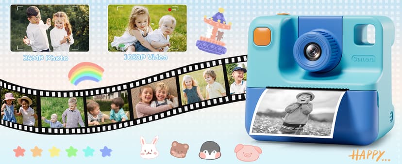 Kids Camera Instant Print, Christmas Birthday Gifts for Girl Boys 3-12 Years Old, FHD Selfie Digital Video Cameras Toddler 3 Rolls Print Paper & 32G Card (Blue) B0CSYC751H
