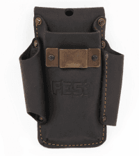 FESA Small Leather Tool Pouch - 5-in-1 Heavy Top Grain Leather Small Tool Pouch with a Steel Hammer Loop, 4 Pockets & Reinforced Heavy Duty Rivets - Fits Belts up to 3" - Handcrafted