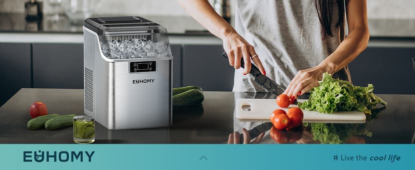 EUHOMY Ice Cube Maker Machine Countertop, 2 Ways to Add Water, 45Lbs/Day 24 Pcs Ready in 13 Mins, Self-Cleaning Portable Compact, with Ice Scoop & Basket, Perfect for Home/Kitchen/Office/Bar