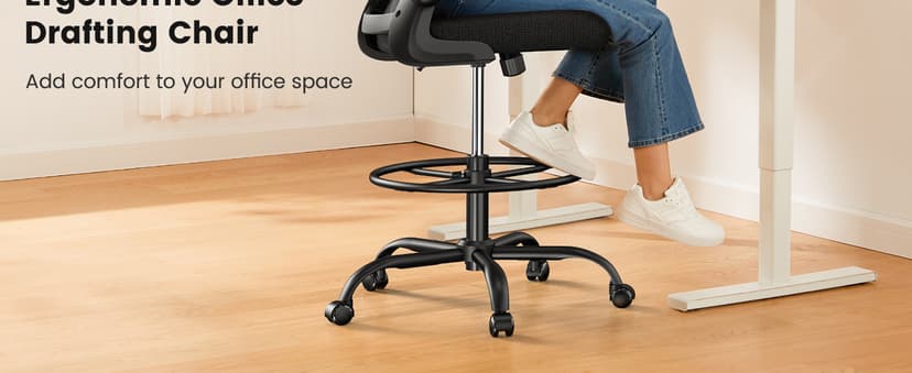 ErGear Drafting Chair, Standing Desk Chair with Flip-Up Armrests, High Desk Chair Adjustable Height, Ergonomic Tall Office Chair with Lumbar Support and Adjustable Footrest Ring