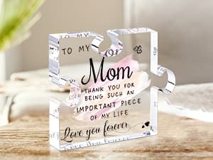 LukieJac Gifts for Mom from Daughter Son - Best Mom Ever Gifts Unique Mother Birthday Acrylic Puzzle-Shaped Plaque Desk Decorations Present for Mom Christmas Anniversary