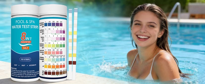 All-New 2026 8-in-1 Pool Test Strips -150 CT Pool Salt Test Strips | Salt Water Pool Testing Kit for Salt Water Pools, in & Above-Ground Pools, Hot Tubs&Spas| Quick&Accurate Testing Chlorine,pH,Salt