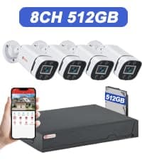 4CH 1080P Wired Security Camera System, AIWIXEN CCTV DVR with 512GB Hard Drive, 4 x Home Surveillance IP68 Waterproof Security Cameras with Human Vehicle Detection, Remote Access, 24-7 Recording