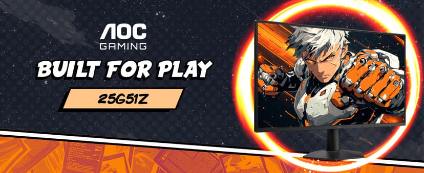 AOC 25G51Z 25-inch Gaming Monitor FHD 1920x1080, 240Hz Refresh Rate, 0.5ms MPRT, IPS Panel, HDR, 3-Sided Frameless, HDMI 2.0 x1, Display Port x1, 3-Year Zero-Bright-Dot