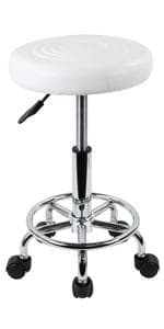 KKTONER PU Leather Modern Rolling Stool with Low Back Height Adjustable Work Salon Drafting Swivel Task Chair with Footrest (White)