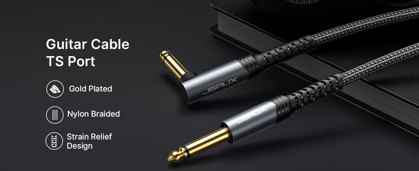 JSAUX Guitar Cable 10 ft, Amp Cord for Electric Guitar/Mandolin/Bass, Pro Audio Instrument Cable with 1/4" Tips(TS Port) Right Angle to Straight-Gray