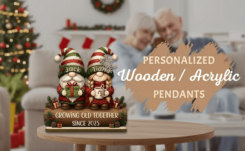 Love Signal Personalized 3D Effect Growing Old Together Christmas Plaque, Custom Wooden Sign Gift For Couples, Christmas Gifts For Parents, Grandparents, Anniversary Marriage Gift for Husband Wife 02