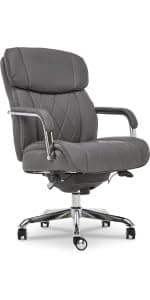 La-Z-Boy® Bellamy Executive Office Chair with Memory Foam Cushions, Real Wood Arms and Swivel Base, Waterfall Seat Edge, Faux Bonded Leather, Brown