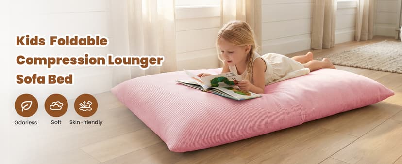 3 in 1 Kids Bean Bag Chair Bed for Kids or Adults, Convertible Chair Folds from Bean Bag Sofa to Lounger, Child Floor Sofa for Gaming, Reading, Floor Mattress with High-Density Foam (Pink)
