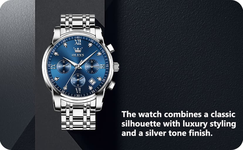 OLEVS Men's Stainless Steel Chronograph Watch, Big Face Gold Silver Black Tone Easy to Read Analog Quartz Watch, Luxury Waterproof Date Diamond Roman Arabic Numerals Dial Dress Watch for Men