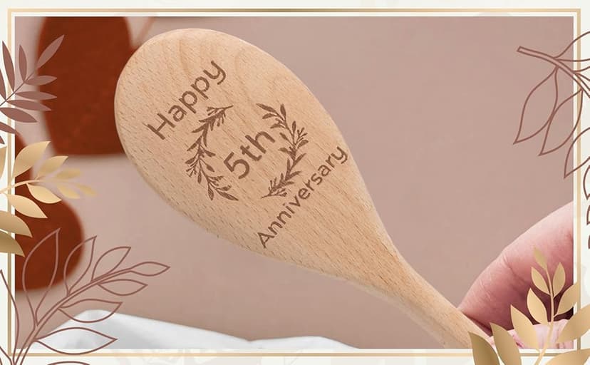 5 Year Anniversary Wood Gifts for Her Him - Happy 5th Wedding Anniversary Spoon Wooden Gifts for Wife Husband Men Couples Marriage, Handmade Engraved Spoon 12×2.2 in